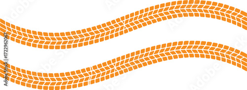 Orange Tire Tracks Winding Across a White Background - Abstract Design