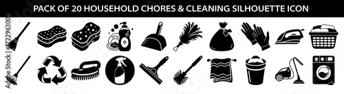 pack of 20 household chores and cleaning silhouette icons