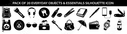 pack of 20 everyday objects and essentials silhouette icons