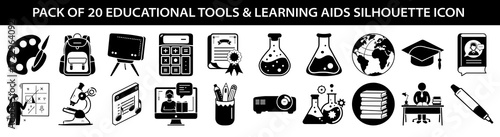 pack of 20 educational tools and learning aids silhouette icons