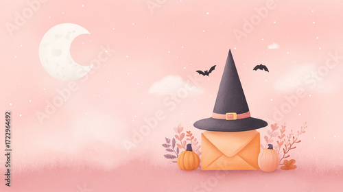 vector illustration of  halloween background with with pumpkin and moon and castle and bats and scary tree,vector illustration of a orange halloween background