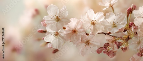 Beautiful soft focus pink and white blossoms captured in warm studio lighting with dreamy airy background, perfect for elegant spa product visuals and luxury spring themed commercial campaigns