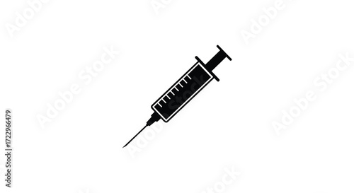 Simple black syringe illustration against white background a stark silhouette