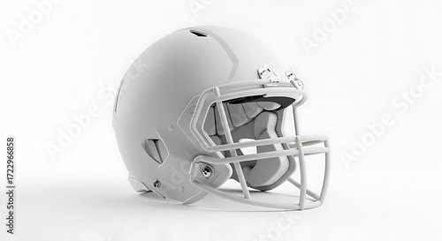 A monochrome image showcasing a white football helmet against a stark white background in a studio setting ai generated
