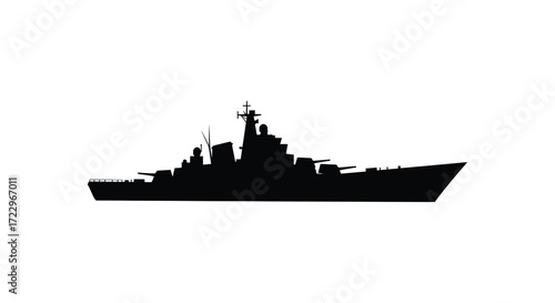 Detailed warship form against a white background a striking silhouette