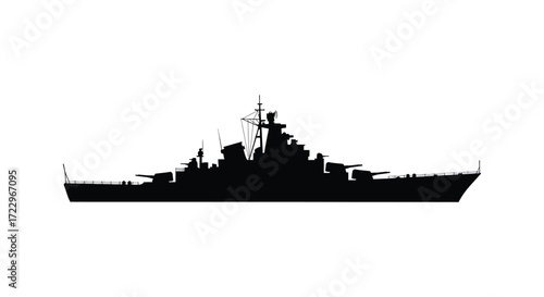 Detailed warship profile against a white background a striking silhouette