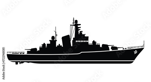 Detailed black ship illustration against a white background striking silhouette