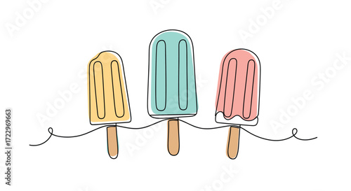 A delightful illustration showcasing three colorful popsicles on a whimsical string.