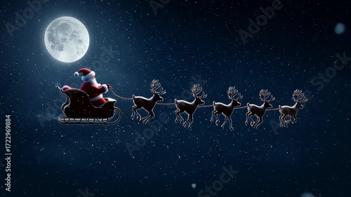 Christmas Eve greetings and a festive scene with Santa’s sleigh, Generative AI
