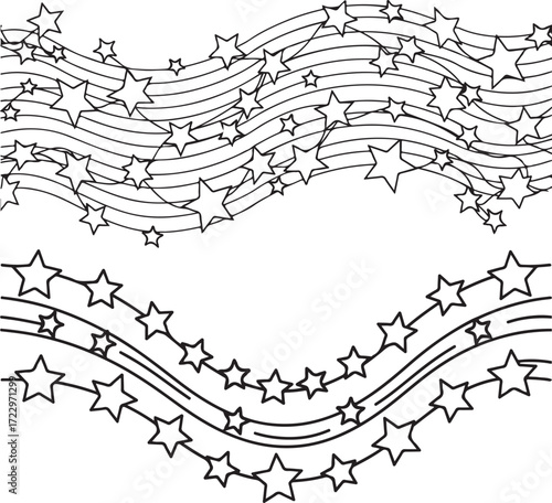 Decorative Wavy Lines and Stars Outline Pattern