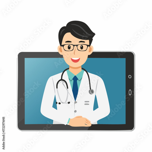 タブレット画面の中で解説する医者のベクターイラスト素材