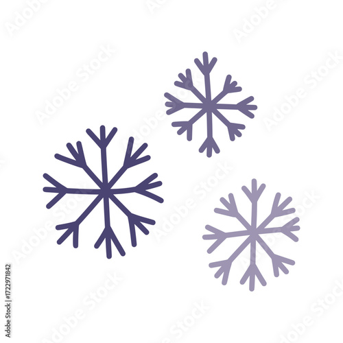 Doodle purple snowflakes. Hand drawn snowflakes with intricate, unique designs. Simple and beautiful vector elements for winter holidays, seasonal backgrounds, or New Years designs.