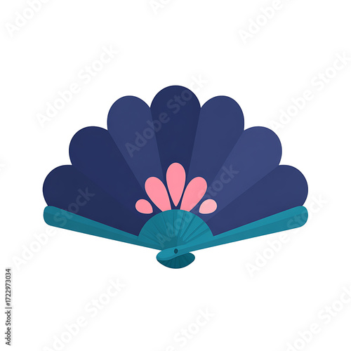 Red Chinese fan, traditional festival accessory, cartoon illustration, isolated on transparent background