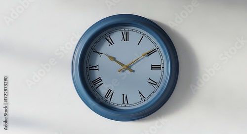Wallpaper Mural Elegant Blue Wall Clock with Roman Numerals, Emphasizing Timeless Style Torontodigital.ca