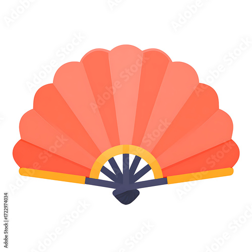 Chinese fan, traditional festival accessory, cartoon illustration, isolated on transparent background