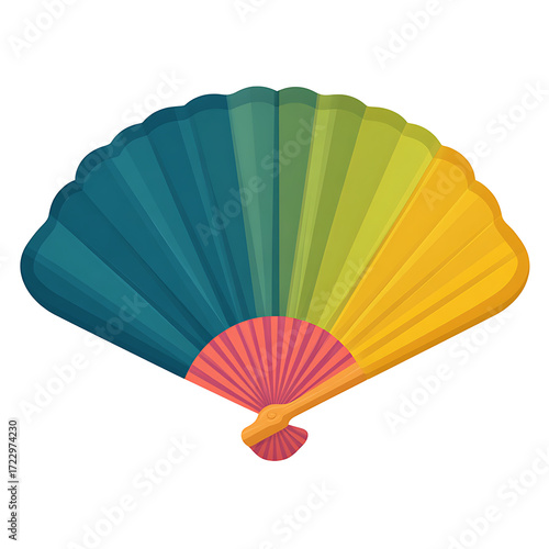 Chinese fan, traditional festival accessory, cartoon illustration, isolated on transparent background