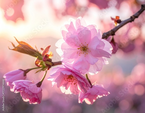 Pink Cherry Blossoms in Soft Sunlight