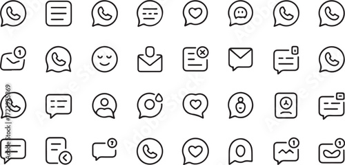 Collection of communication and notification icons including phone calls messages hearts and user profiles