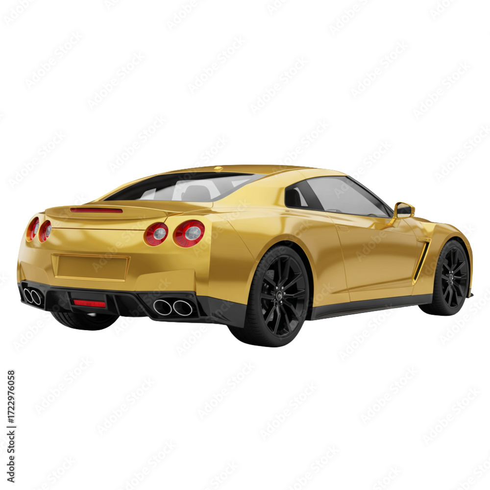 Obraz premium Golden Sports Car Rear View with Open Trunk, Isolated