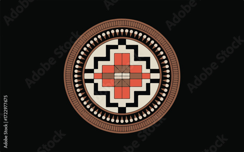 Geometric Native American Inspired Mandala Symbol on Black Background indigenous