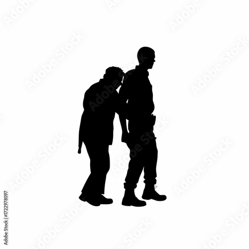 Parole officer advising parolee supportive posture silhouette