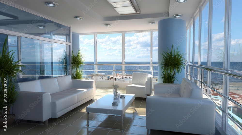 Fototapeta premium Modern Ocean View Living Room Interior Design Decor