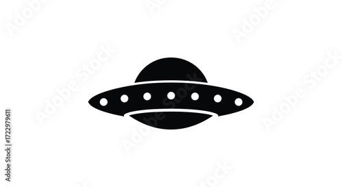 A classic black flying saucer design against a white background silhouette