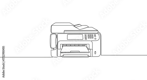 Minimalist line drawing of a modern multifunction printer a clean silhouette