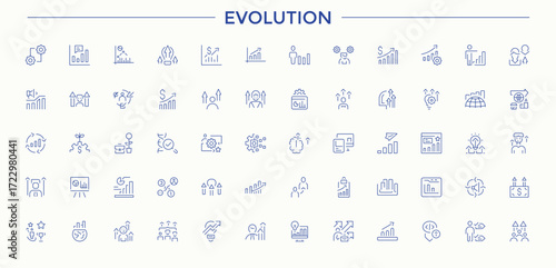 Evolution linear icon set. Innovation icon collection. Includes symbols for innovation, business, expansion, success, management, challenge and more. Pixel perfect. Editable vector.