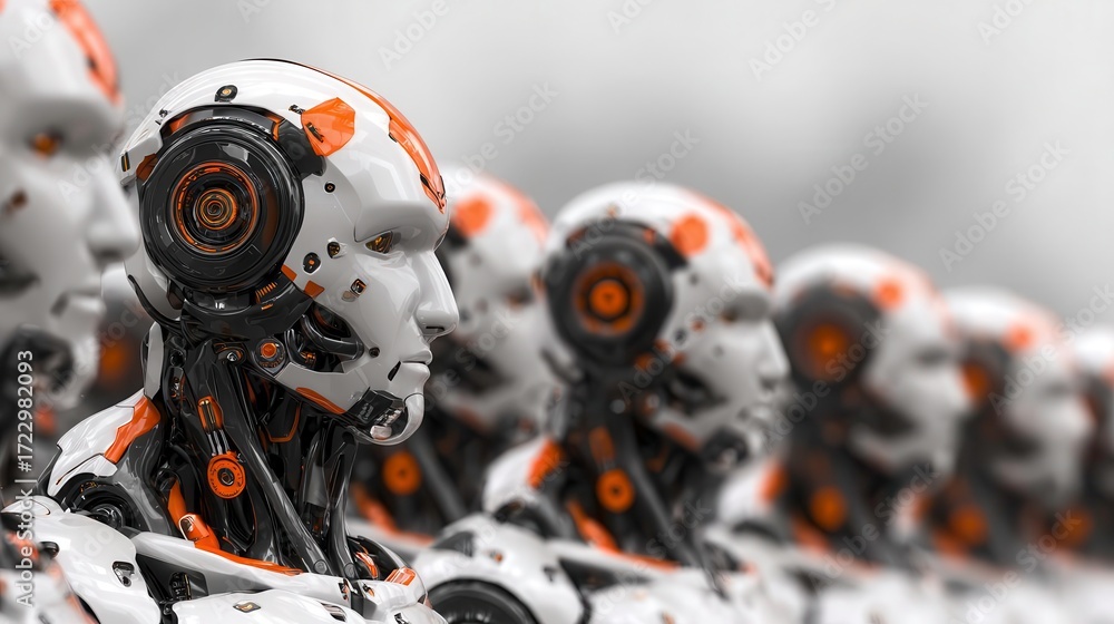 Fototapeta premium Robot Army - AI, Androids, Futuristic Technology Concept