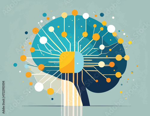 Abstract representation of a neuromorphic chip integrated within a stylized brain, symbolizing artificial intelligence and advanced computational power