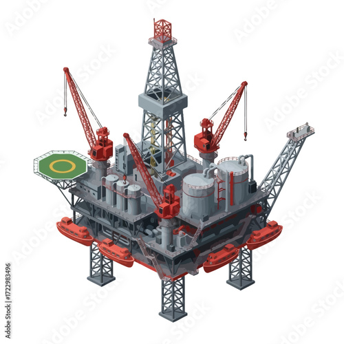 Offshore Oil Rig Isometric Illustration of an Oil Platform