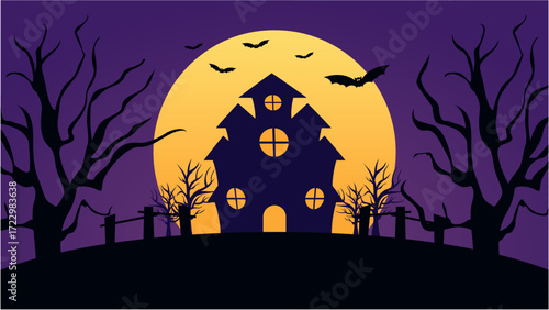 Haunted House Purple Moon Halloween Party