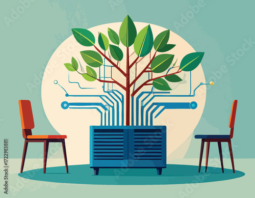 Futuristic Concept of a Living Neuromorphic Chip A Visual Metaphor of Technology's Growth and the Human Brain's Potential, Connecting Neural Networks and Artificial Intelligence