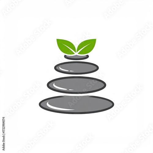 Stacked grey stones with green leaves