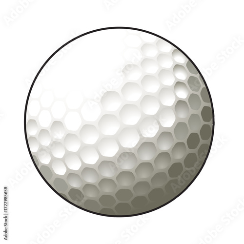 Shiny golf ball with hexagonal dimple texture for sports design.