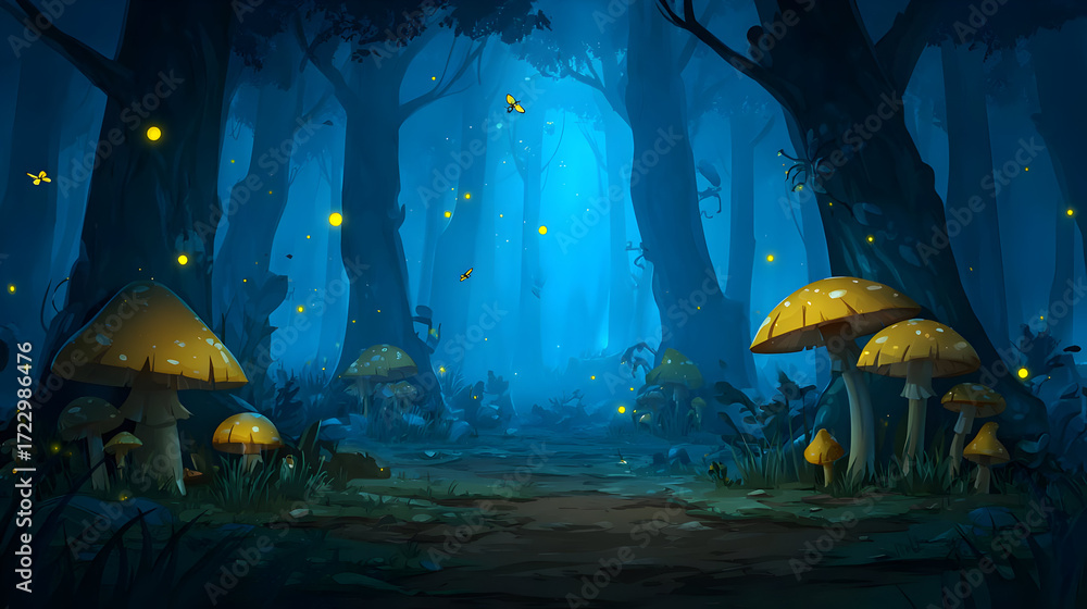Obraz premium floating islands in the sky with waterfalls, rainbows, and glowing magical lights