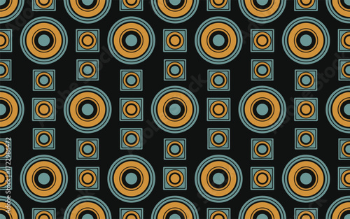 Retro Geometric Pattern with Concentric Circles and Squares in Teal and Orange vintage abstract