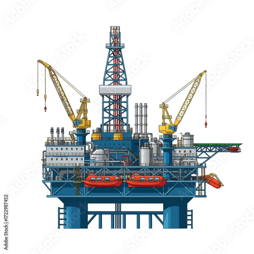 Offshore oil rig for deep sea exploration and resource extraction, a complex industrial platform for energy production