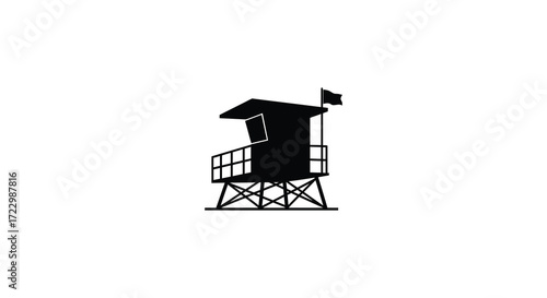 Minimalist illustration of a lifeguard station on a bright white background silhouette