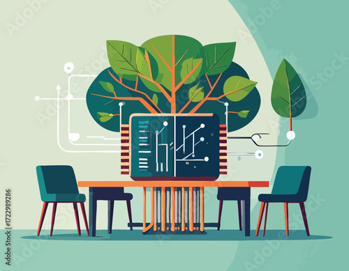 Conceptual illustration of a neuromorphic chip fostering sustainable growth, symbolizing the integration of technology and nature