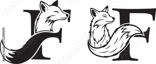 Elegant Black and White Fox Initial Letter F Illustration Design