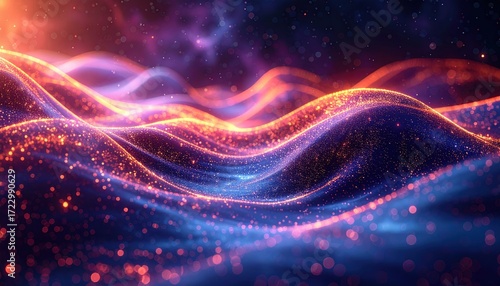 Wallpaper Mural Abstract glowing waves flow across a cosmic landscape with a nebula and stardust background. Torontodigital.ca