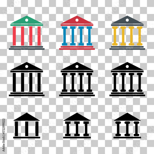 Set of university architecture icon, museum roman symbol, flat design vector illustration .