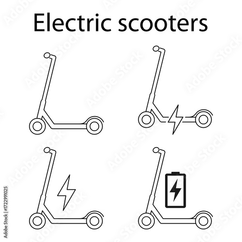 Set of Electric scooter icon, flat eco friendly transport, vehicle vector illustration .