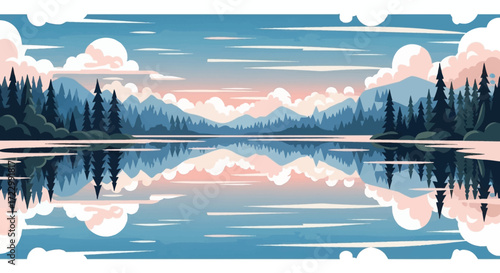 Serene Mountain Lake Reflection at Sunset.