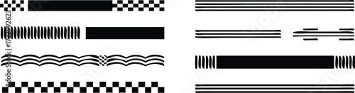 Dynamic black speed lines and racing flag design elements for automotive, sports, and fast-paced branding projects with a modern aesthetic 
