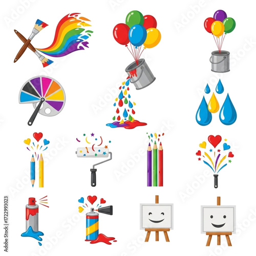 Colorful creative art icons and icon set celebrating creativity and artistic expression with vibrant splashes and elements