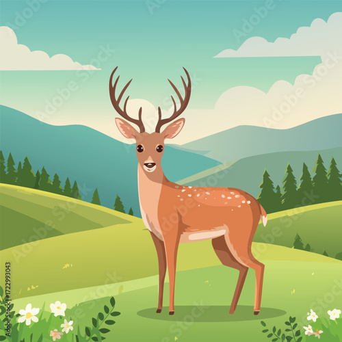 Roe Deer Looking at Camera Vector Illustration