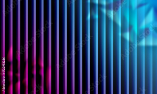 Abstract futuristic background with glowing pink and cyan crystalline shapes seen through vertical panels